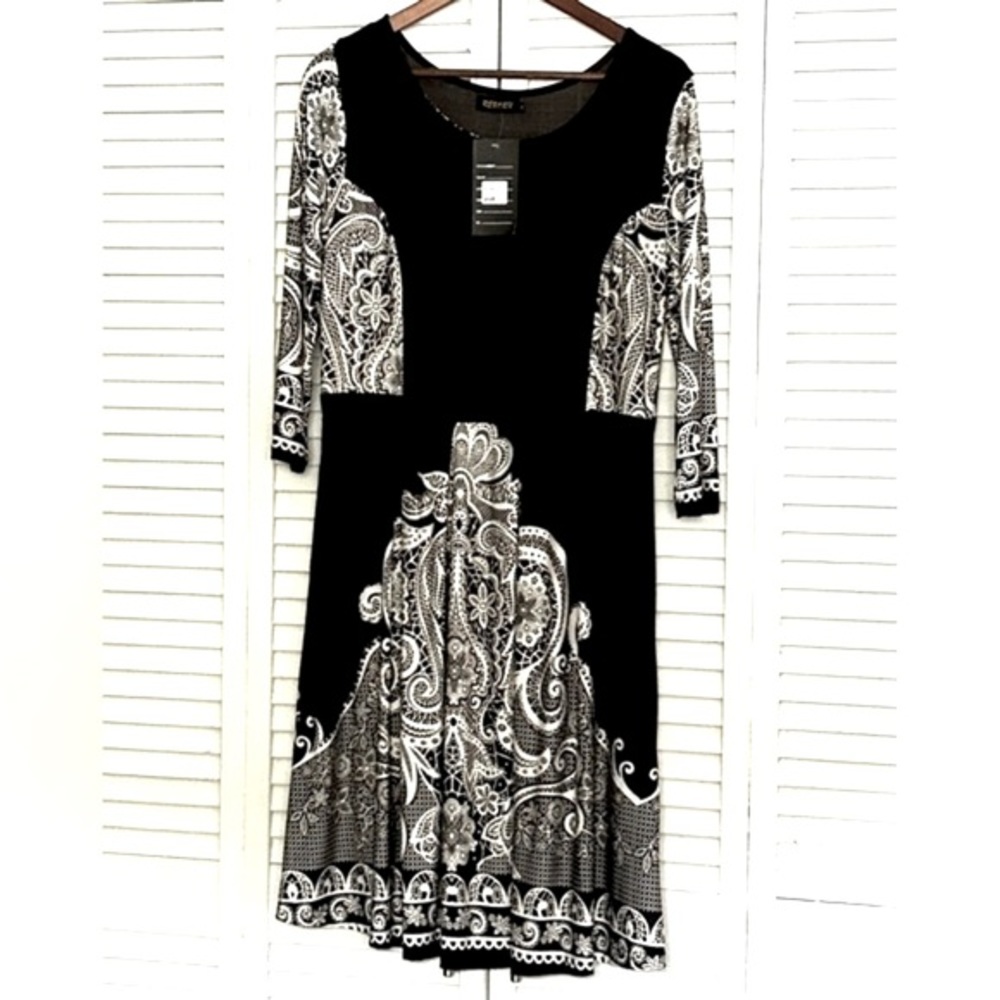 Reborn women’s XL black and‎ white midi dress NWT, women’s midi dresses XL